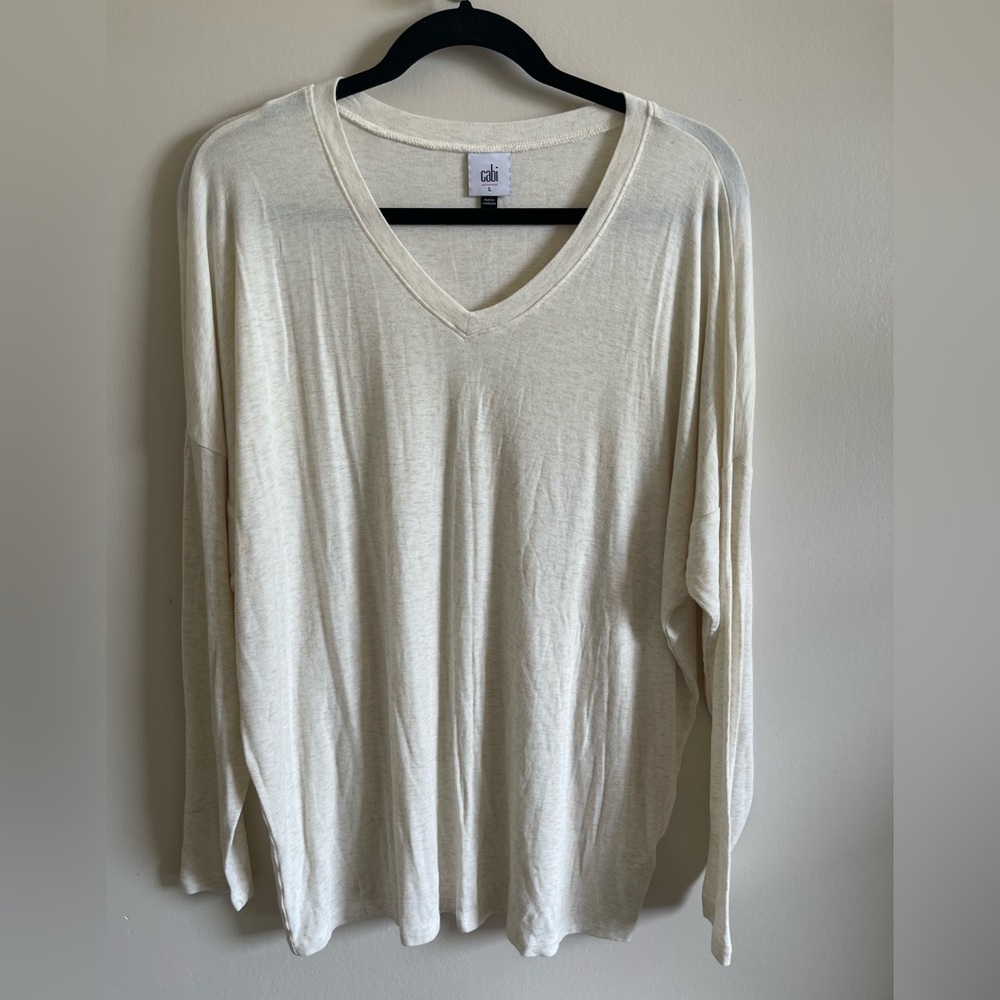 CAbi Cream V-Neck Long Sleeve Tee